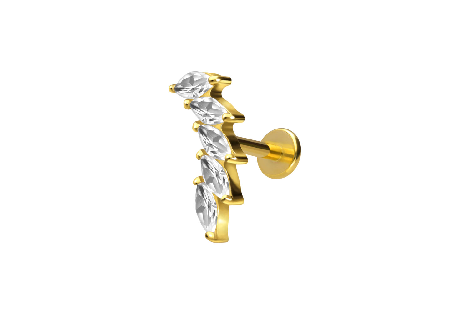 Titan Labret Piercing mit Innengewinde 5 EINGEFASSTE KRISTALLTROPFEN